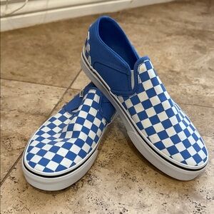 Vans Blue and White Checkered Slip-Ons